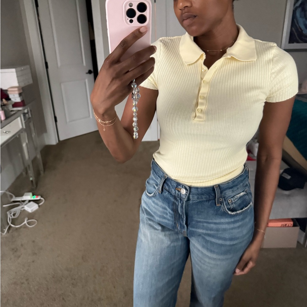Zara Yellow Cotton Polo Top